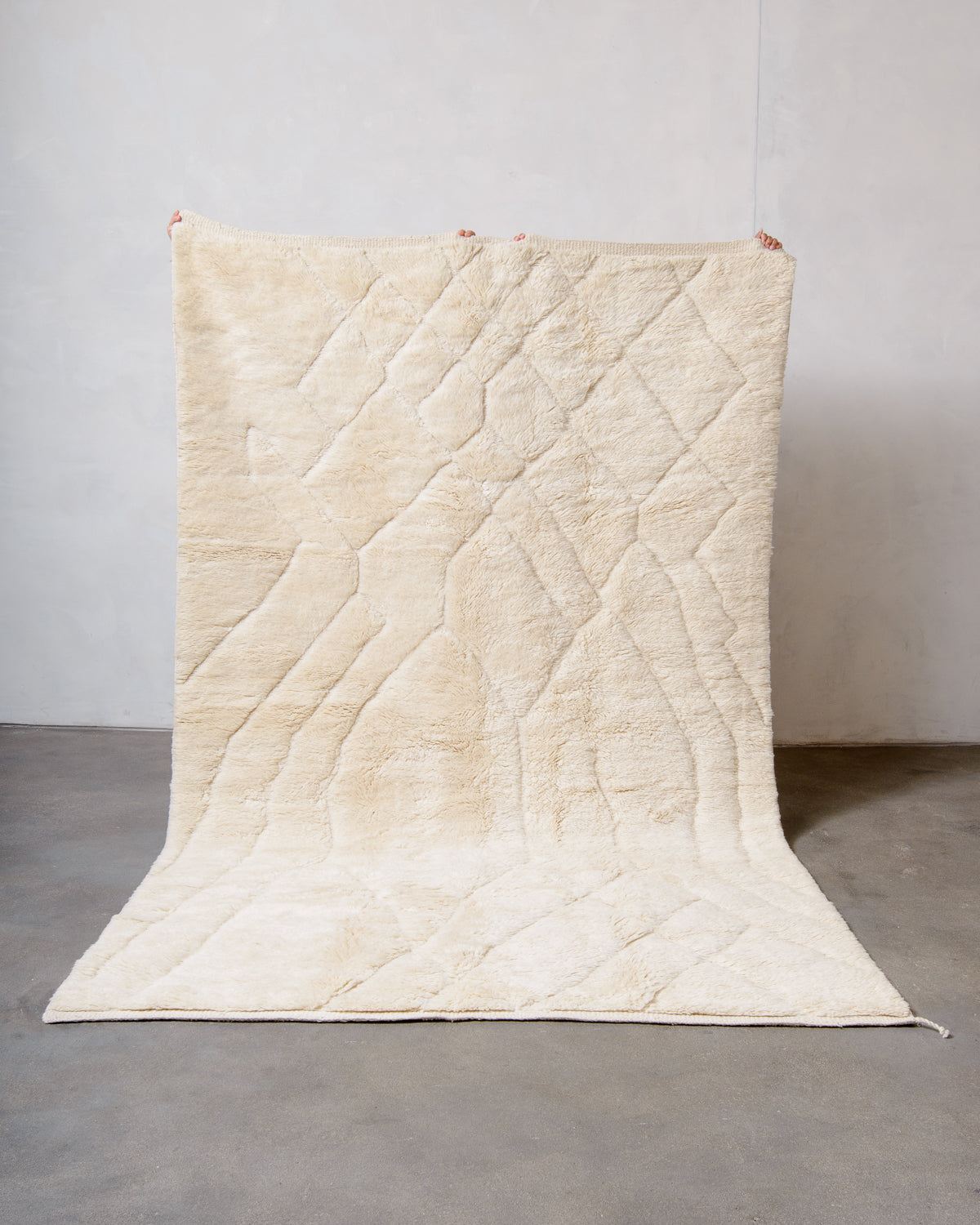 Modern, designer, handcrafted 100% sheep’s wool Berber rug from Morocco. Beni M’rirt carpet with beautiful colours and patterns and fluffy wool texture.